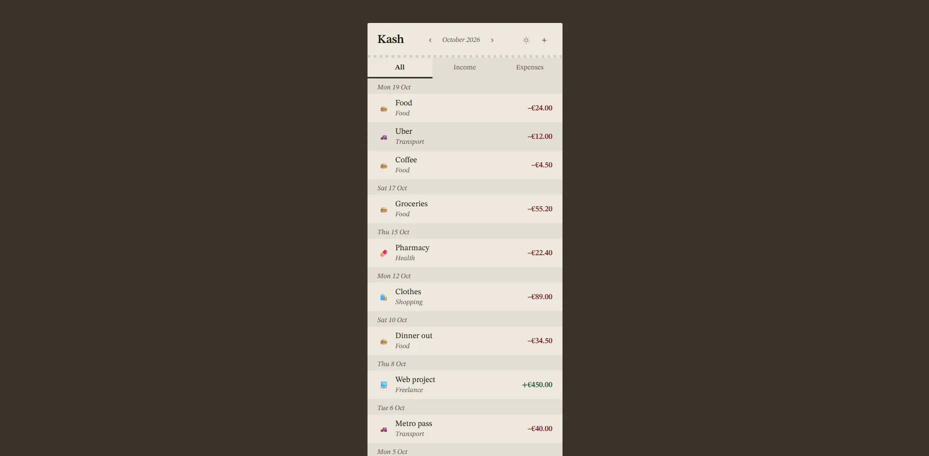 Kash personal budget demo