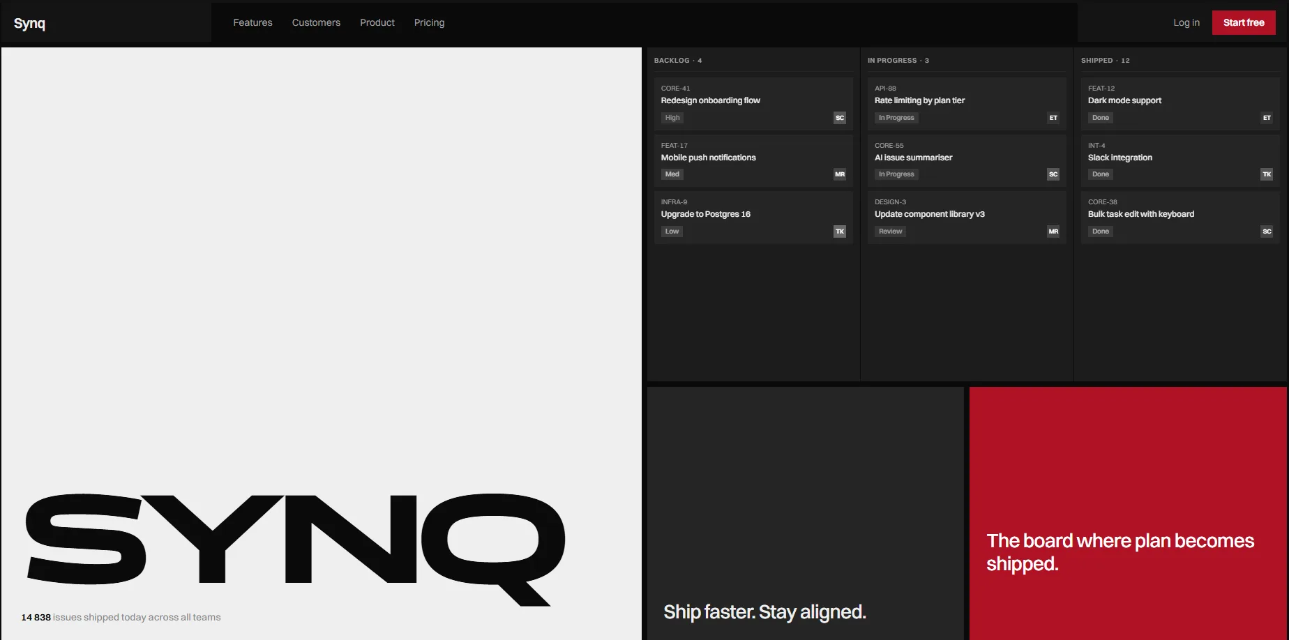 Synq SaaS landing page demo
