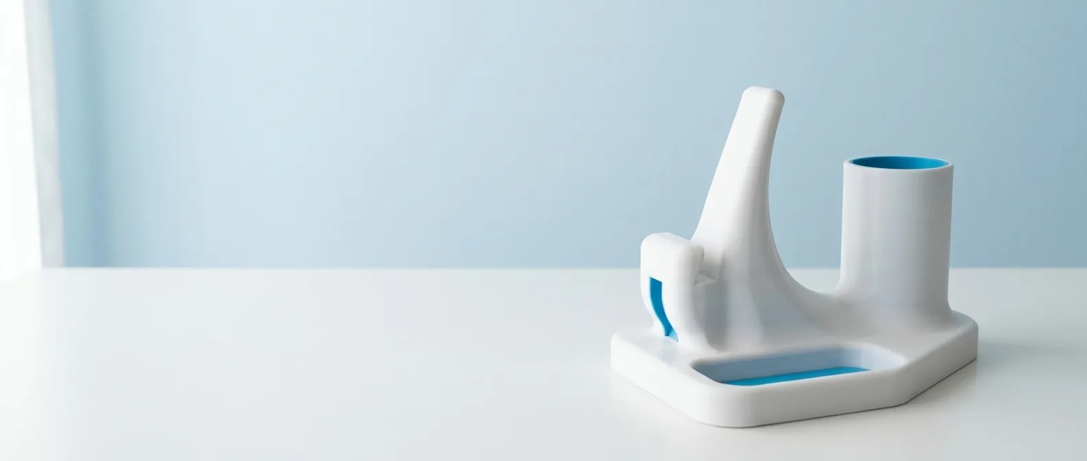 Dock on white desk, side view